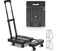 SOYO Carro de Mano Plegable, Carro de Mano Resistente de 500 Libras, Carrito de Equipaje portátil de 6 Ruedas con 2 Cuerdas elásticas para mudanza, Viajes, Compras, Uso en casa y Oficina, Color Negro