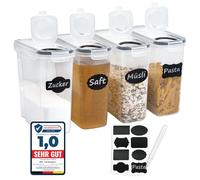 Soz® Juego de 4 tarros de almacenamiento de 2,5 l con tapa, sin BPA, herméticos, inodoros, apilables, a prueba de polillas, latas de harina a granel, caja de almacenamiento de cocina (4)