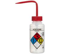 SP Bel-Art Right-to-Know Safety-Vented/Labeled 4-Color Acetone Wide-Mouth Wash Bottles; 250ml (8oz), Polyethylene w/Red Polypropylene Cap (Pack of 4) (F11808-0001)