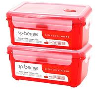 SP Berner 2xHerméticos SUPER LOCK MICRO 1.9 L, aptos para cocinar al vapor en el microondas, optimo transporte y almacenamiento de alimentos, cierre clip, válvula y anillos de silicona