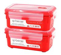 SP Berner 2xHerméticos SUPER LOCK MICRO 1 L, aptos para cocinar al vapor en el microondas, optimo transporte y almacenamiento de alimentos, cierre clip, válvula y anillos de silicona