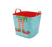 SP Berner - Cesta Leña con Decoracion Navidad | Capazo Plastico Multiusos con Adornos Navideños - Diseño Elfo - 25 L