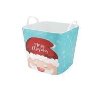 SP Berner - Cesta Leña con Decoracion Navidad | Capazo Plastico Multiusos con Adornos Navideños - Diseño Santa Claus - 25 L
