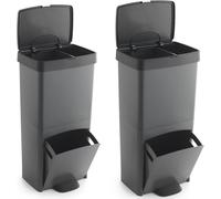 PACK de 2 Cubos de basura o reciclaje 70L, VERTICAL, en 2 Compartimentos, Papelera para residuos, 76 cm de altura, fácil gestión