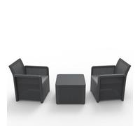 SP Berner - Set de Muebles de Jardín y Terraza Nassau Tete a Tete - 2 Sillones y Mesa de Centro - Fabricado en España con Plástico Reciclado - Grafito