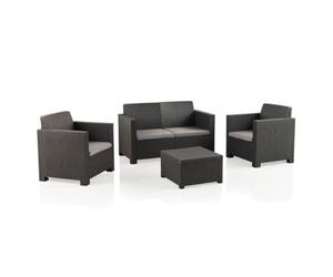 SP Berner SHAF - Conjunto Jardín Exterior y Terraza - Sofá de 2 plazas, 2 Sillones, Mesa Baja y Cojines Asiento - Plástico Reciclado - Set EVO Confort - Grafito