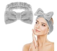 Spa Bowknot - Cinta para el pelo para mujer, de forro polar de coral, para maquillaje, elástica, de ala ancha, coral, lavado de cara, para ducha, cuidado de la piel, deportes (gris)