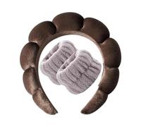 Spa Face Stirnband Armband Sets Samt,Spa Haarband Damen,Stirnband Handgelenk zum Schminken und Waschschen,Kopfband für KosmetikBehandlungen,Dusche,Make up,Sport,Yoga,Braun