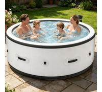 Spa Hidromasaje Portátil, Set de Spa de Masaje de Burbujas, Para 4-6 Personas, Redondo 206x71cm, Calentamiento Rápido 104°F, con 150 Chorros de Aire Relajantes para Patio Jardín y Exteriores