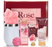 Spa Luxetique - Juegos de regalo de spa para mujer, 6 kits de baño de rosas con vaso, caja de regalo de cumpleaños para ella