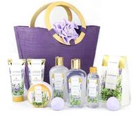 SPA LUXETIQUE Set de baño para mujer, Fragancia de Lavanda Regalo de Cumpleaños Set de Bienestar para Mujer Crema de Manos/Gel de Ducha/Baño de Burbujas/Loción Corporal/Sales de Baño/Esponja de Baño