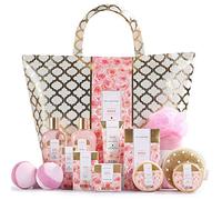 Spa Luxetique Set de Baño y Ducha a Rosa, Set Lujoso de Regalo con 15 Piezas en Bolso de Mano, Incluye Aceite de Masaje, Sales de Baño, Bombas de Baño, Loción Corporal, Regalos Originales para Mujer