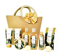 Spa Luxetique Set de Regalo de Baño Con Bolso a Vainilla, Set de Baño y Ducha con 10 Piezas, Set de Spa para Hogar, Incluye Bomba de Baño, Loción Corporal, Crema de Manos, Esponja, Ideal para Mujeres