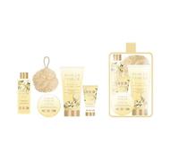 SPA LUXETIQUE Set de regalo de baño para mujeres - Set de cuidado con aroma de vainilla con 6 bolsas de tensión en tamaño de viaje, gel de ducha, loción corporal, baño de espuma, crema de manos, bolsa