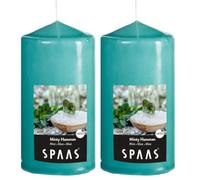 Spaas 0004800.191 Vela Pilar Cilindro 80, 65 Horas-Minty Hammam, Cera de parafina, Verde Esmeralda, D 80 mm x H 150 mm (Paquete de 2)