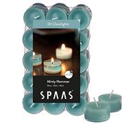 Spaas 30 Luces perfumadas, Velas de té en Taza Transparente, ± 4,5 Horas, Cera de parafina, Vaso de plástico, Verde Esmeralda, Minty hammam
