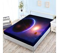 Space Art - Sábana bajera ajustable para cama de tamaño Super King, microfibra surrealista de planetas morados y azules, suave, transpirable, resistente a la decoloración, bolsillo profundo de 30 cm