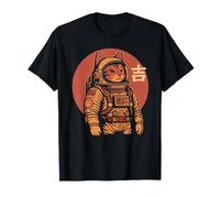 Space Cat Good Luck Japonés 1950 Retro Estética Kawaii Camiseta