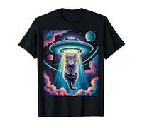 Space Cat Kitten in UFO Beam Retro Sci-Fi Galaxy Kids Camiseta