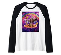 Space Cat Lover Riding Dinosaurio T Rex Unicorn Pizza Taco Camiseta Manga Raglan