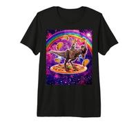 Space Cat Lover Riding Dinosaurio T Rex Unicorn Pizza Taco Camiseta Premium