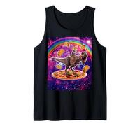 Space Cat Lover Riding Dinosaurio T Rex Unicorn Pizza Taco Camiseta sin Mangas
