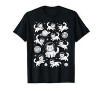 Space Cat Pattern Retro Astronaut Kitty Kawaii Cat in Space Camiseta