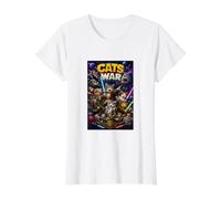 Space Comic Cats Adventure Meow Crew Illustration Cartoon Camiseta gráfica económica, Mujer, Blanco, M