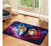 Space Cool Wolf - Alfombrilla de alimentación para mascotas, 30 x 45 cm | Alfombrilla de alimentación absorbente para perros y gatos, parte trasera de goma antideslizante, fácil de limpiar