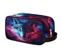 Space Cool Wolf - Neceser para viajes, cosméticos, maquillaje, impermeable, de poliéster, para afeitar, para hombres, mujeres y niños, organizador portátil para baño, gimnasio, vacaciones