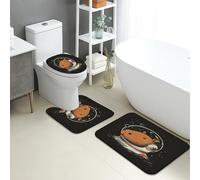 Space Cow - Juego de 3 alfombrillas de baño antideslizantes con diseño de animales astronautas en forma de U, lavables, divertidas alfombras de baño de espuma viscoelástica de secado rápido
