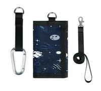 Space Cute Astronaut - Cartera delgada y pequeña para organizar dinero, nave espacial, ligera, portátil