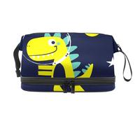 Space Dinosaur Adventure - Bolsa de cosméticos de doble capa para mujeres y niñas, neceser de viaje, bolsa organizadora de maquillaje con compartimento para cepillos, multicolor, 27x15x14