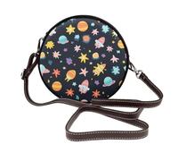 Space Element - Bolso cruzado redondo para mujer, diseño de estrella colorida circular de cuero vegano con correa ajustable