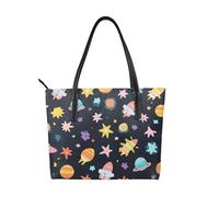 Space Element - Bolso de mano de cuero vegano para mujer, diseño de estrellas coloridas con asa superior, bolso grande para el trabajo diario, viajes