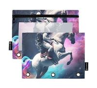 Space Galaxy Astronaut Ride Unicorn Binder Pencil Pouch 3 Hole Punch Pencil Pouch for Binder 2 Pack