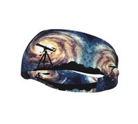 Space Galaxy With Telescope Healthy Sports Decorative Fashion Sports Sweat-Absorbent Headband, Headband, Good Elasticity, Can Be Used In All Seasons, both Men And Women Can Wear The Width is 38cm