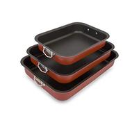 Space Home - 3x Rustidera de Horno con Asas - Bandeja para Asar - Bandejas para Hornear - Fuentes de Horno - Recubrimiento Antiadherente