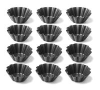 Space Home - Flaneras Individuales en Acero al Carbono - 12 Moldes para Flan y Coulant - Flanero Rizadas Individual - Molde Tartaleta para Postres Caseros y Repostería - 10 cm - Set 12
