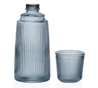 Space Home - Jarra de Agua con Vaso - Botella Agua Nevera - Botella de Agua de Cristal para Jugo, Té, Leche, Limonada - Botella Vidrio - 1100 mL - Azul