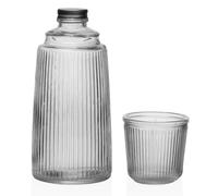 Space Home - Jarra de Agua con Vaso - Botella Agua Nevera - Botella de Agua de Cristal para Jugo, Té, Leche, Limonada - Botella Vidrio - 1100 mL - Transparente