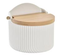 Space Home - Salero Grande Cuadrado Cerámico con Tapa - Azucarero - Bote para Sazonadores - Recipiente para Aliños o Especias - Blanco - Cerámica
