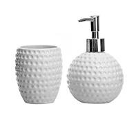 Space Home - Set de Baño - Dispensador Jabón Baño - Accesorios de Baño - Dosificador de Jabón Baño + Vaso para Cepillo - Set Baño Accesorios - Kit de Accesorios Baño - Cerámica - Blanco