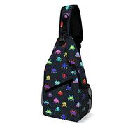 Space Invaders Argyle Pattern Sling Bag Crossbody Mochila Travel Chest Daypack