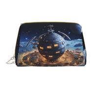 Space Journey - Bolsa de cosméticos de piel, impermeable, bonita bolsa de aseo de viaje con cremallera, juego de bolsas de almacenamiento de cosméticos para mujer, color marrón, White, Talla única