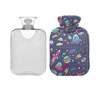 Space Monsters Planet - Botellas de agua caliente oscura, 2 L, almohadilla térmica de agua, alivio de dolores de cabeza, dolor de espalda, calambres menstruales