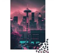 Space Needle Ciudad Moderna Puzzle de 1000 Piezas Puzzle para Adultos Night View Relajación Hogar 38x26cm/1000pcs