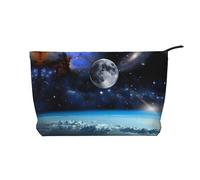 Space Planet - Bolsa de maquillaje de pana versátil con cremallera para uso diario y organizador de capacidad de viaje, Black, Talla única