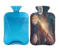 Space Planet - Botella de agua caliente con funda, diseño de nebulosa Galaxy Universe de 2 litros, bolsa de agua caliente para aliviar el dolor, cuello y hombros, manos, pies, compresa caliente y fría