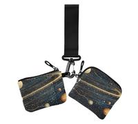 Space Planet - Cartera para mujer, tarjetero, pequeño, desmontable, protector de tarjeta de identidad con llavero para mujer, 2 unidades, Space Planet, 1 size, Casual